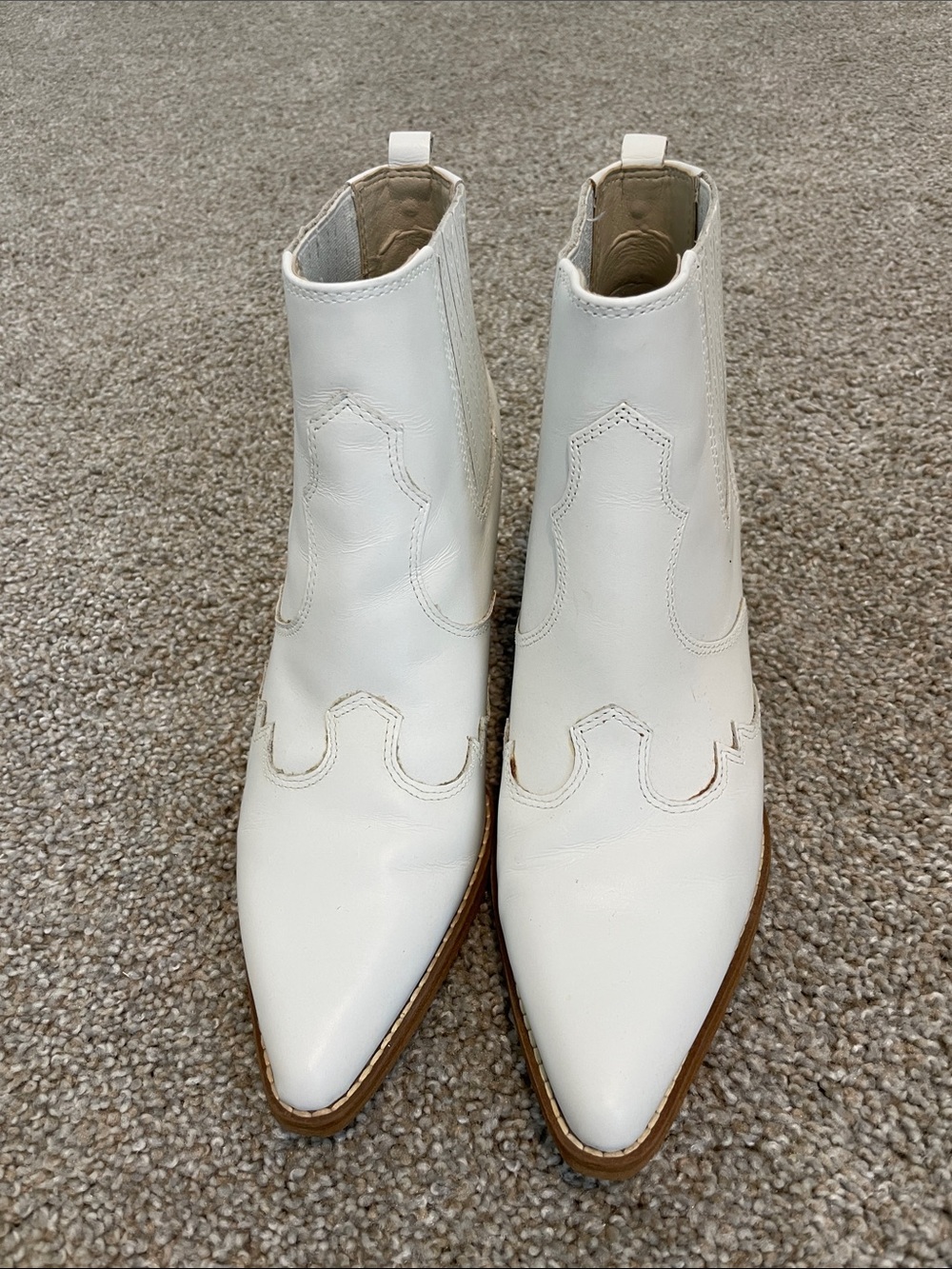 Sam Edelman White Western-Inspired Leather Ankle Booties - Picture 6 of 7